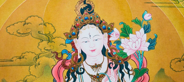 White Tara with Amitayus & Namgyalma Thangka. Karma Gadri style.